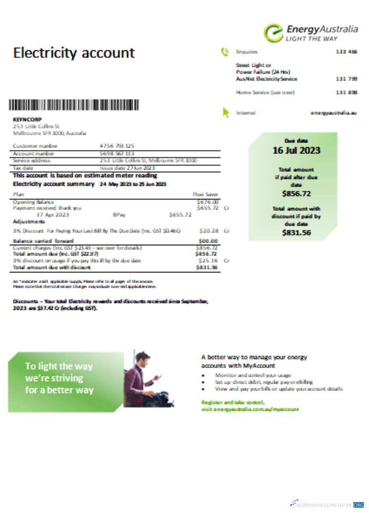 Download Energy Australia electricity utility business bill SCR Photoshop template